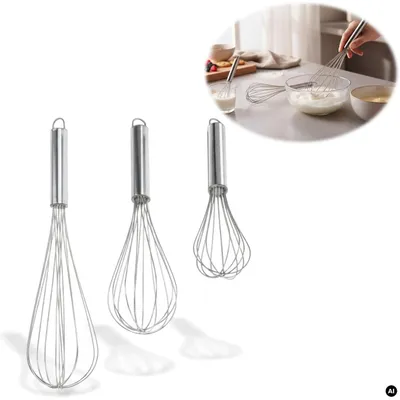 Produktbild von Edelstahl Schneebesen 3´er Set 21cm 26cm 31cm Rührbesen mit Aufhängeösen
