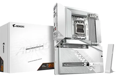 Produktbild von GIGABYTE B850 AORUS STEALTH ICE Mainboard – Unterstützt AMD Ryzen 9000 Serie CPUs, digitales 14+2+2 Phasen VRM, bis zu 8200 MHz DDR5 (OC), 2 x PCIe 5.0 + 2 x PCIe 4.0 M.2, Wi-Fi 7, 5 GbE LAN, USB 3.2 Gen 2, AMD, Sockel AM5, AMD Ryzen 7000 Series, AMD Ryzen 8000 Series, AMD Ryzen 9000 Series, Sockel AM5, DDR5-SDRAM, 256 GB