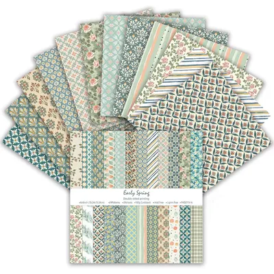Productafbeelding van Scrapbookpapier - 24 vellen met verschillende patronen - knutselmateriaal - roze/groen