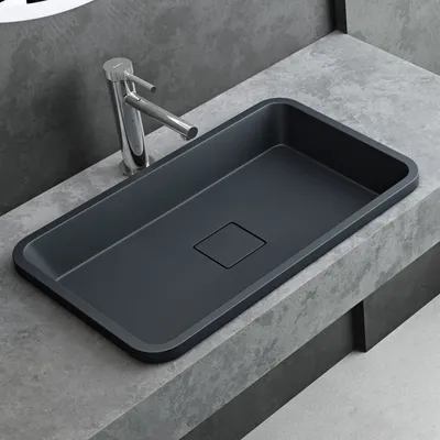 Produktbild von Mai & Mai Einbauwaschbecken, ca. 53x33x10,5 cm (BxTxH:), Design Waschbecken aus Gussmarmor in Anthrazit matt hochglanz mit Ablaufabdeckung Col104