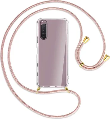 Produktbild von Handykette Backcover-Schutzhülle mit Band (Metall goldfarben) für Sony Xperia 5 II - roségold
