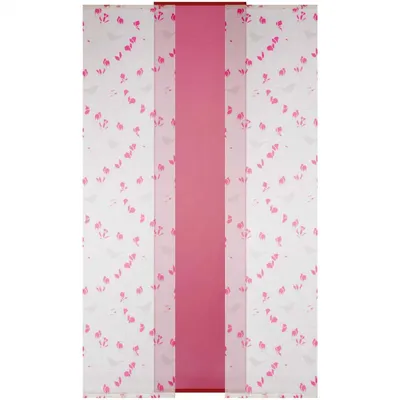 A flat panel curtain with a pink stripe down the center and a floral pattern on the sides.