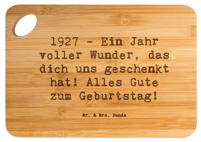 Produktbild von Mr. & Mrs. Panda Schneidebrett Spruch 1927 Geburtstag - Transparent - Geschenk, Happy Birthday, Alles gut zum, holzschneidebrett, Geburtstagsgeschenk, Wunder, Holzbrett