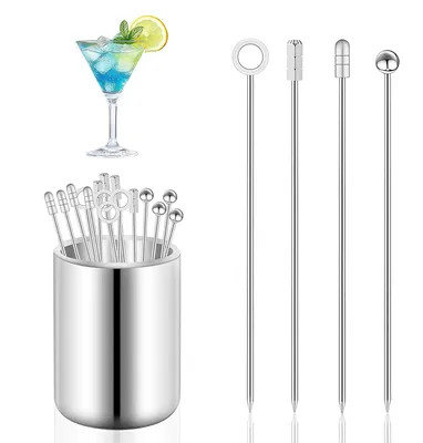 Produktbild von Set mit 16 Cocktailspießen aus Edelstahl mit Aufbewahrungsständer