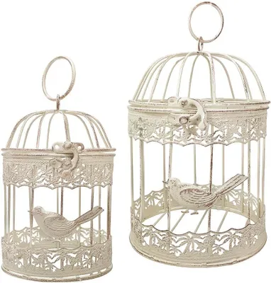 Produktbild von Deko Vogelkäfig Dekokäfig 2er-Set Vögel Nostalgie Antik-Stil Weiß
