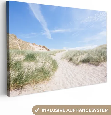 Produktbild von OneMillionCanvasses® - Leinwandbilder - 140x90 cm, Strand - Düne - Gras, Wandbilder Kunstdruck Wanddekoration