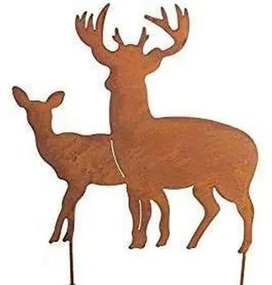 Immagine prodotto di Paletto da giardino in metallo con effetto anticato e decorazione a forma di cervo, ideale per l'esterno