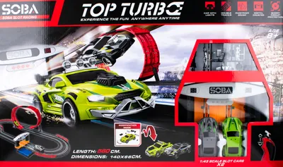 Produktbild von Autorennbahn | Rennbahn | Rennstrecke | Spielzeug-Rennstrecke | 2-Spurig | mit 1 Looping | mit 2 Kontroller und 2 Autos | Top Turbo