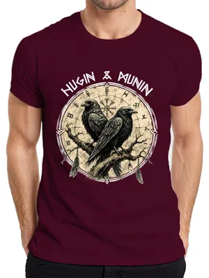 Produktbild von Wikinger Raben Odin Huginn Muninn Vegvisir Nordische Mythologie Herren T-Shirt, Burgundy, M