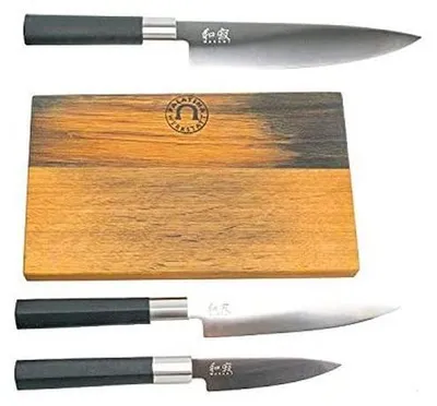 Immagine prodotto di Set di coltelli da cucina professionali, estremamente affilati, con tagliere in legno