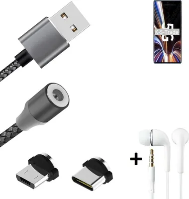 Produktbild von K-S-Trade® Hochwertiges Magnet-Lade-kabel Sync-Kabel Daten-Kabel + Kopfhörer kompatibel mit ZTE Axon 40 Pro mit USB-Typ-C-Anschluss und
