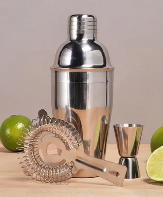 Produktbild von 3-tlg. Edelstahl Cocktail Mixer Bar Set Shaker Messbecher Barsieb Cocktailset