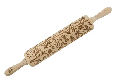 Obrázok produktu pre MoodForWood drevený valček s gravírovaním, 43 cm s rukoväťami, ideálny na pečenie - jarný vzor