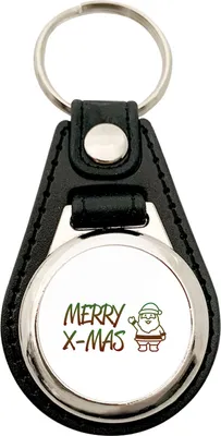 Produktbild von Huuraa Schlüsselanhänger Merry X-Mas Weihnachtsmann Metall mit Kunstleder Schlüsselring Einkaufswagenchip Geschenkidee