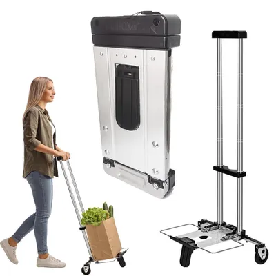 Obrázek produktu pro Skládací schodišťový vozík s výsuvnou rukojetí, nosnost až 10 kg – skládací vozík na schody, mini přepravní vozík, rozměry 28 cm × 23 cm × 97 cm
