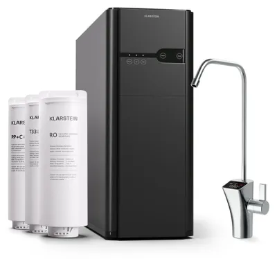 Produktbild von Klarstein Osmose-Wasserfilter-System für Umkehrosmose, 400GPD Untertisch Wasserfilter-System für Trinkwasser, 5-Stufen-Filtration, 3 Filter, Erreicht 99,99% Reinheit, Schnelle RO-Umkehrosmoseanlage