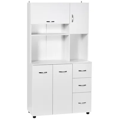 Produktbild von HOMCOM Küchenschrank, Hochschrank, Sideboard mit Schubladen, Schränken mit Klapptür, Küchenbuffet, praktischer Mehrzweckschrank mit Kippschutz, Weiß, 89 x 39,5 x 168 cm