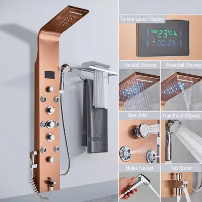 Obrázok produktu pre Sprchový panel pre kúpeľňu Hydromasážny sprchový systém 6 trysiek Multifunkčný sprchový panel 6 veľkých masážnych trysiek Sprchový stĺp, čierny