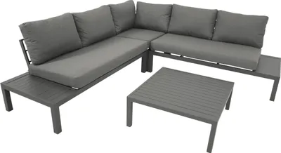 Produktbild von TPFGarden ECK-LOUNGE Set Colchester - Gartenlounge aus pulverbeschichtetem Aluminium, Farbe anthrazit. Set bestehend aus: 2x 2-sitzer Sofa, 1x Ecke. 1x Tisch, Kissen grau Stärke 10 cm. Materialzusammensetzung Bezüge: 100% Polyester. BxTxH: 229x229x74 cm