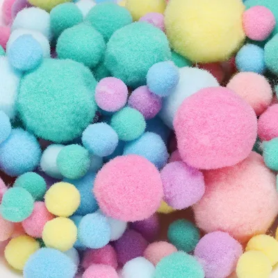 Pompons, 120 Stück, verschiedene Größen, für Basteln & DIY, Süßigkeitenfarben