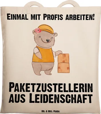 Produktbild von Mr. & Mrs. Panda Tote Bag Paketzustellerin Leidenschaft - Transparent - Geschenk, canvas tasche, Laptoptasche, Lustig, Spruch, Shopping, Jutebeutel, Paketbotin, Witzig