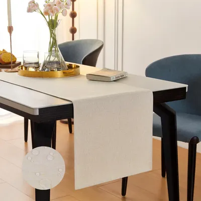 Produktbild von Tischläufer Beige Wasserabweisend Abwaschbar Leinenoptik 40 x 140 cm
