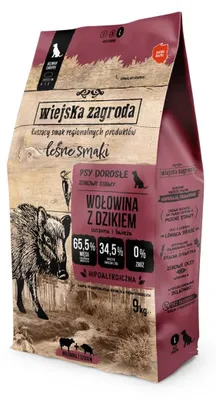 Productafbeelding van WIEJSKA ZAGRODA Rundvlees met wild zwijn – Droogvoer voor honden – 9 kg