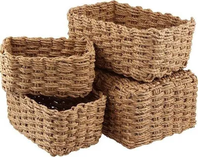 Image de Ensemble de 4 boîtes de rangement en osier, petite boîte en osier, boîte de rangement tressée multifonctionnelle pour la maison et le bureau, idéale pour l'organisation et la décoration
