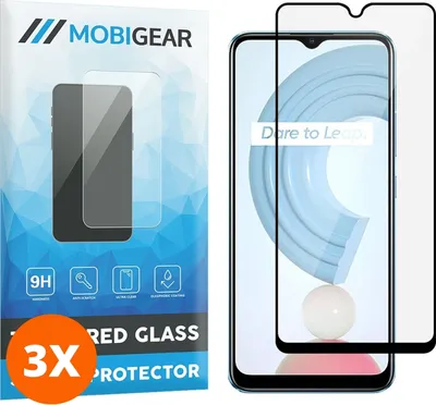 Produktbild von Mobigear Premium 9.98 Realme C21 Panzerglas Gehärtetes Glas Displayschutz - Hüllenfreundlich - Schwarz (3er Pack)