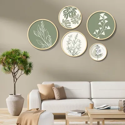 Imagen del producto de Wallity, Yats-04, Cuadro decorativo con marco de MDF (juego de 5 piezas), Multicolor, 100% madera maciza, 43,5 x 43,5 cm