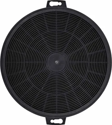 A black circular carbon filter for a range hood, shown from the front.