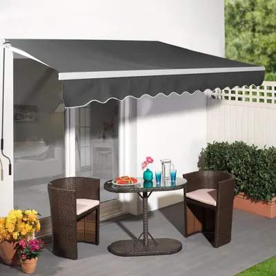 Obrázek produktu pro LZQ 360x300cm Markýza s výklopným ramenem Hliníková markýza Svěrná markýza Balkonová markýza s klikou Sluneční markýza Ochrana proti slunci Tmavě šedá