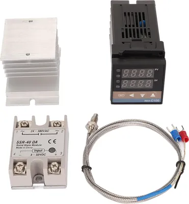Obrázok produktu pre Digitálny PID termostat, termočlánok, chladič, relé, regulátor teploty s držiakom pre kurníky, 40 A