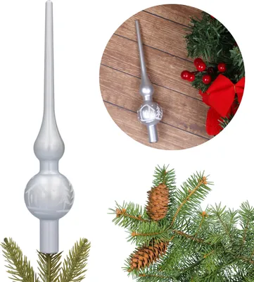 Produktbild von Silberne Christbaumspitze, kleine Spitze für Weihnachtsbaum, Weihnachtsspitzenschmuck 20 cm