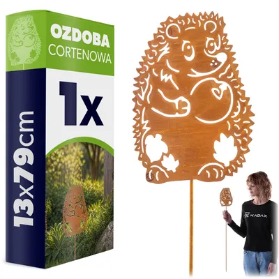 Obrázek produktu pro Zahradní kolík KADAX ve tvaru ježka z cortenové oceli, 13 x 79 cm, dekorace s patinou pro zahradu, zahradní dekorace s patinou k zapíchnutí, rezavá zahradní dekorace, kovový kolík s patinou