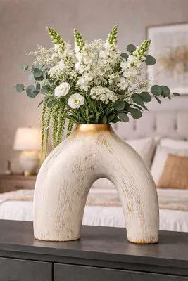 Produktbild von Evila Originals, Handbemalter Dekorationstopf aus Keramik, Ø 24 cm, Höhe 23 cm, Goldfarben | Elegantes Design für moderne Wohnräume | Perfekt für Pflanzen und Deko