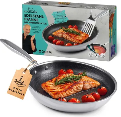 Immagine prodotto di Padella Rachs KOCHWERK in acciaio inox con struttura a nido d'ape Ø24cm, antiaderente, tutti i tipi di piano cottura