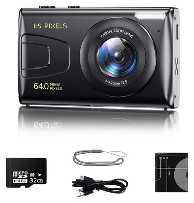 Produktbild von Zimilo Digitalkamera 64MP, 1080P Full HD Kompaktkamera mit 3,0 Zoll Display, 18x Digitalzoom, 32GB Karte, für Anfänger, Teenager & Erwachsene, Schwarz
