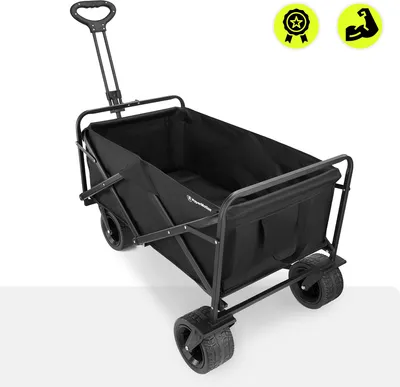 Produktbild von Faltbarer Bollerwagen HyperMotion Schwarz – Belastbar bis 120 kg – Outdoor-Transportwagen für Camping, Strand, Einkäufe – Bremsen, 360° Räder