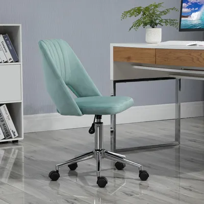 Zdjęcie produktu dla Krzesło biurowe Vinsetto Home Office, krzesło biurowe z aksamitnym wykończeniem, regulowane pod względem wysokości, obrotowe, do makijażu, o nośności do 120 kg, do gabinetu, do sypialni, zielone