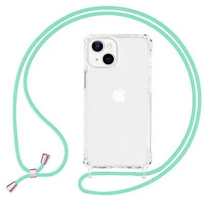 Produktbild von NALIA Klares Hybrid Case mit Kette für iPhone 13 Mini, Transparent Anti-Gelb Robust Verstärkte Ecken Hardcase & Silikon Rahmen, Stoßfeste Schutzhülle & Handy-Schnur Mintgrün