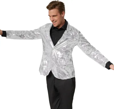Produktbild von Pailletten-Jackett Herren - silber, XL