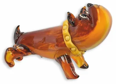 Produktbild von Casa Padrino Deko Glasfigur Englische Bulldogge Braun / Gelb 40 cm - Glas Deko Figur - Schreibtisch Deko - Deko Accessoires