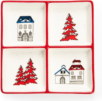 Zdjęcie produktu dla Excelsa Talerz z 4 przegrodami Innsbruck Ceramiczny 19,5Xh3X19,5 Cm Biało-czerwony