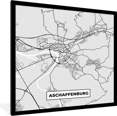 Produktbild von MuchoWow® Gerahmtes Poster Karte - Stadtplan - Deutschland - Afschaffenburg - Karte 40x40 cm - Poster mit Schwarzem Bilderrahmen Wandposter Rahmen Foto Bilder - Mit Rahmen - Wanddekoration Schlafzimmer