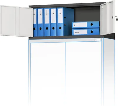 Produktbild von Aktenschrankaufsatz Aufsatz für Aktenschrank Büroschrank Metall Pulverbeschichtung Flügeltüren 38 x 90 x 40 cm Anthrazit-Weiß