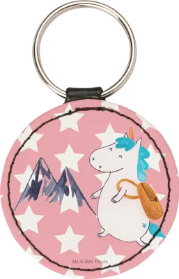 Produktbild von Mr. & Mrs. Panda Schlüsselanhänger Einhorn Bergsteiger - Rot Pastell - Geschenk, kleiner, Unicorn, Urlaub, Einhörner, Abenteuer, Reisen, Berge, anhänger schlüssel, mini