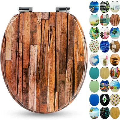 Produktbild von Sanfino® Premium WC Sitz "Industrial Wood" hochwertiger Toilettendeckel mit Absenkautomatik aus Holz, viele bunte Motive, einfache Montage