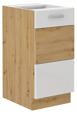 Produktbild von Unterschrank 40 cm Eiche Artisan + Weiß Hochglanz Küchenzeile Küchenblock Küche