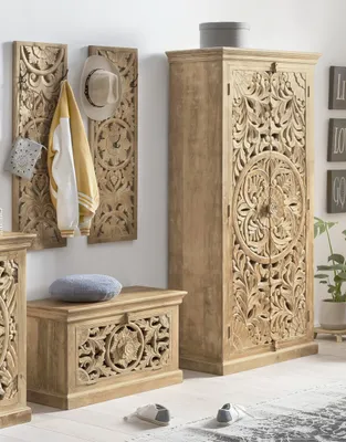 Produktbild von SIT Möbel 4-tlg. Dielen-Set | Mango-Holz natur | 1 Schuhschrank, 2 Garderobenpaneele, 1 Kleiderschrank | B 90 x T 45 x H 185 cm | 18001-22 | Serie LAKADEE